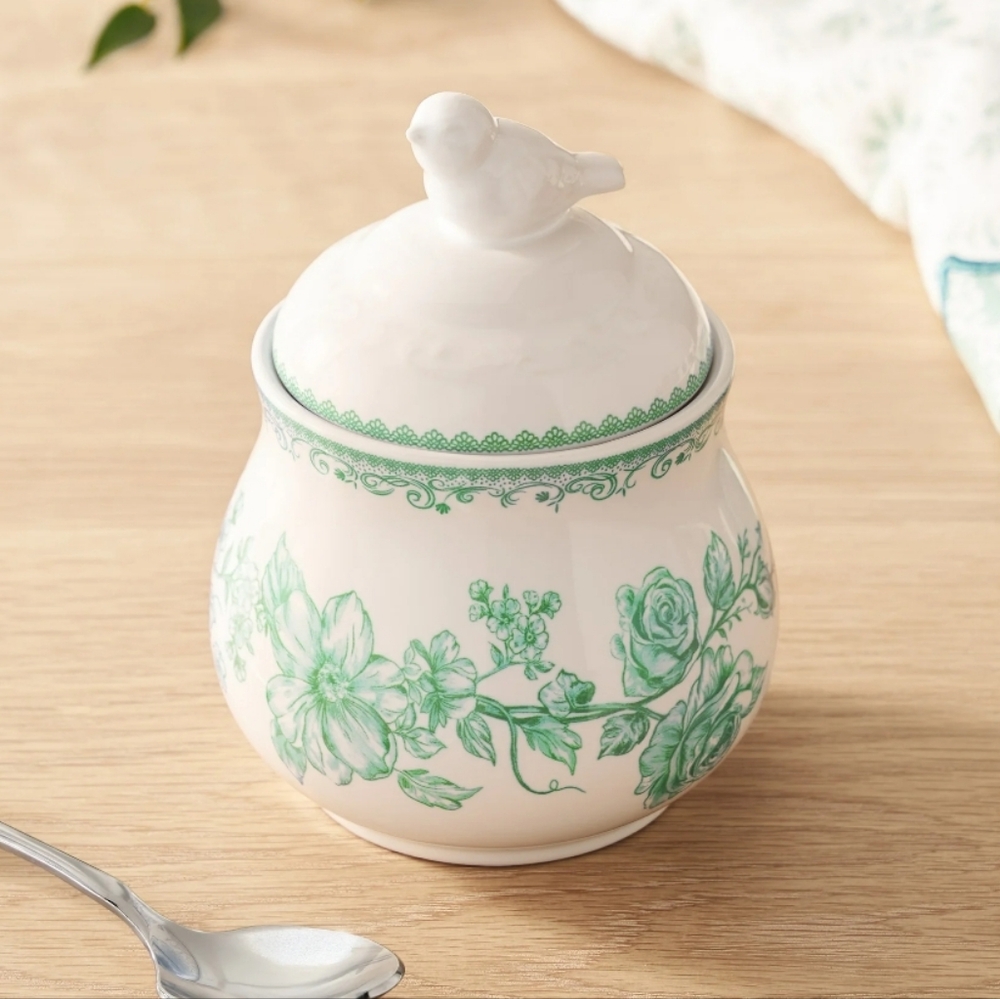 💕 New 2025 Pioneer Woman Agatha Green Sugar Bowl With Lid